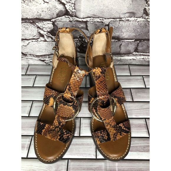 Franco Sarto Dandelion Snake Print Ankle Strappy Brown Leather Heels Women Sz 6M - Picture 12 of 16